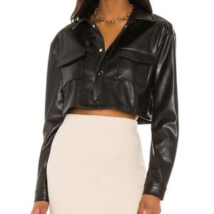 L’ACADEMIE CROP FAUX LEATHER SHIRT NWOT